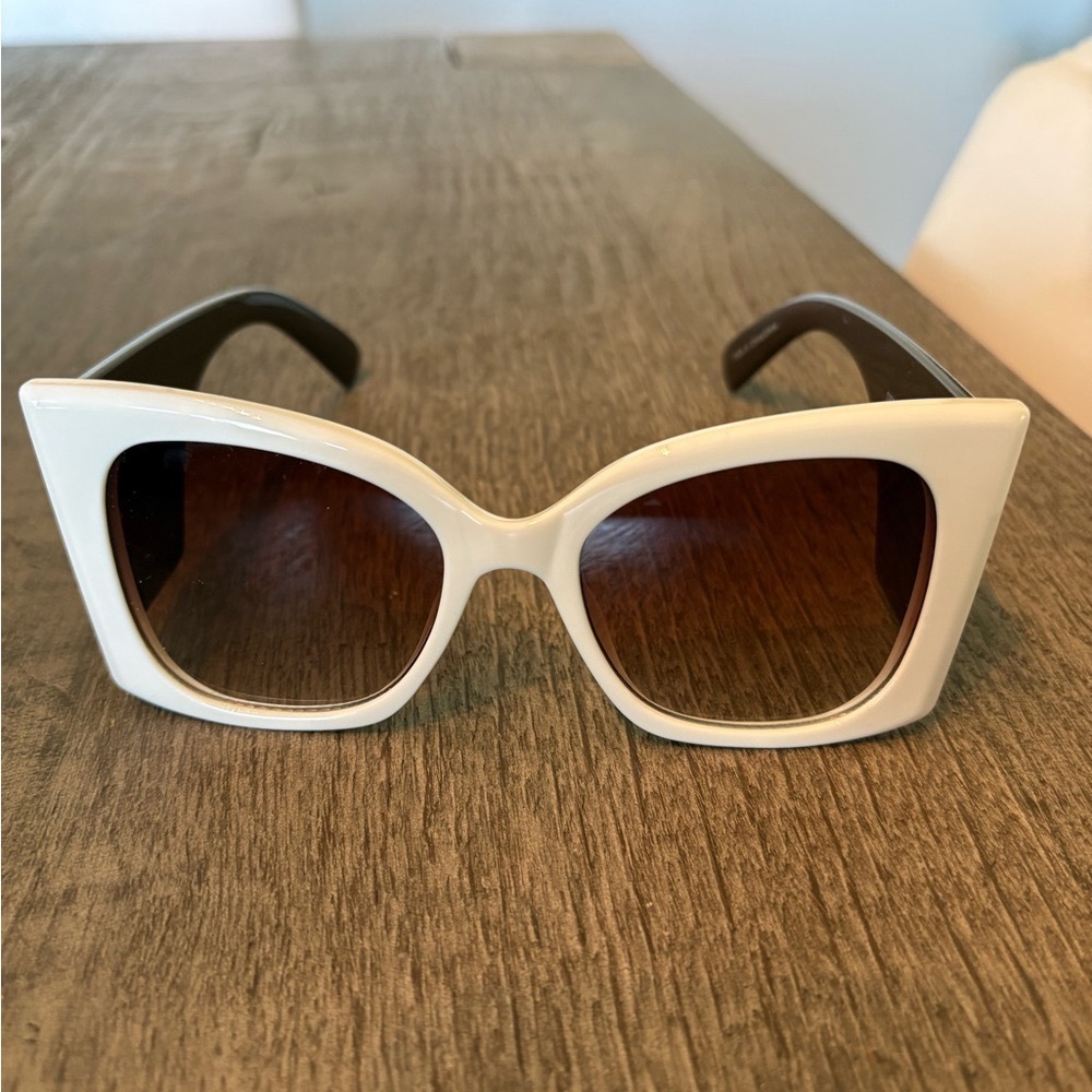 Anthropologie White and Brown Oversized Sunglasses
